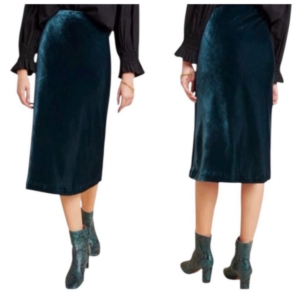 Anthropologie Women’s  Maeve Kelly Velvet Midi Skirt in Rich Teal - XL